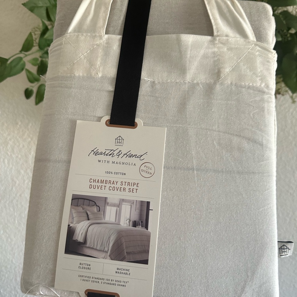 3 piece chambray striped/duvet cover set (full/queen)